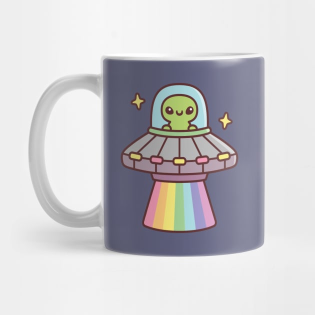 Cute Alien In UFO Spaceship With Rainbow Ray by rustydoodle